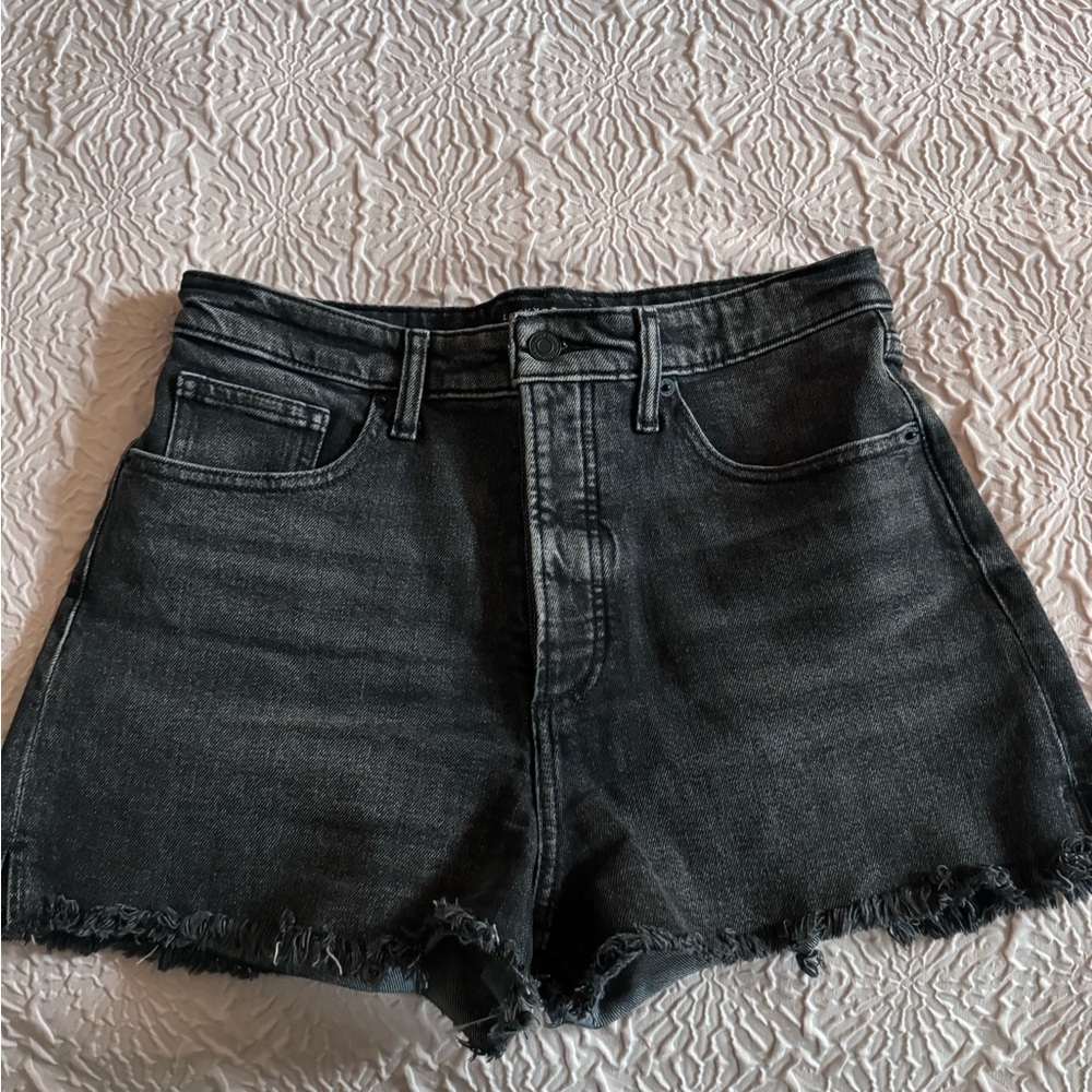 Lucky Brand Black Jean Shorts High-Waisted Frayed Hem, Size 8